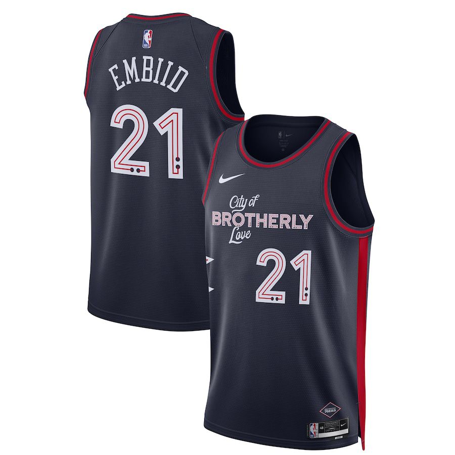 Men Philadelphia 76ers 21 Joel Embiid Nike Navy City Edition 2023-24 Swingman NBA Jersey